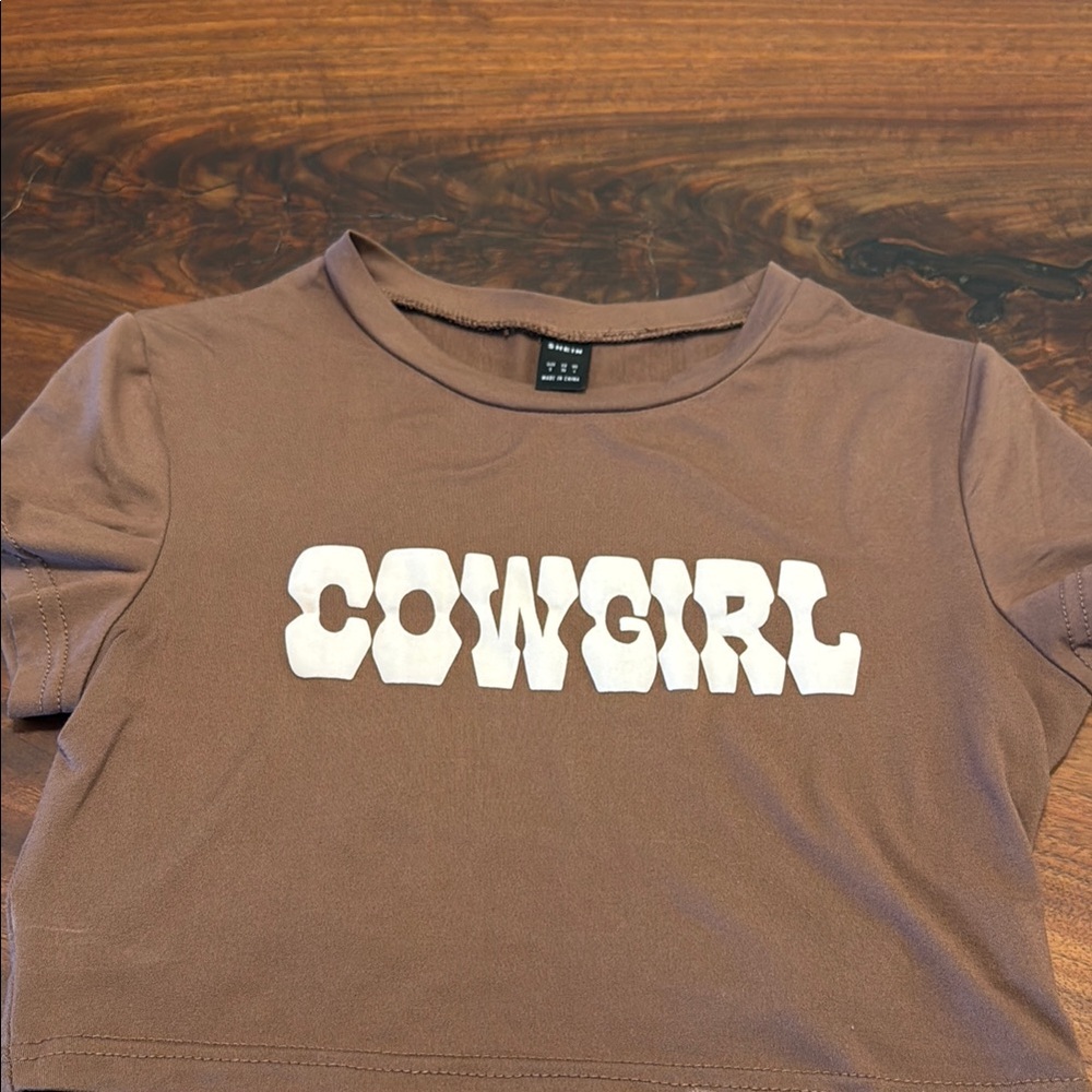 Brown Cowgirl Cropped T-Shirt